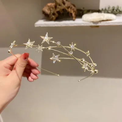 New Women Crystal Bridal Crown Hairbands Trendy Hollow Out Star Headband Rhinestone Hair Hoop Elegant Hair Accessories J