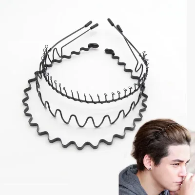 Fashion Black Metal Waved Sports Hairband Solid Men Women Unisex Washing Hair Band Casual Adult Hair Styling Tools Acces