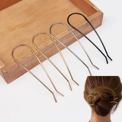 New Metal Hair Sticks Bun Hairpins Simple Gold Color U-Shape Alloy Updo Hair Fork Clips Women Styling Tools Accessories 