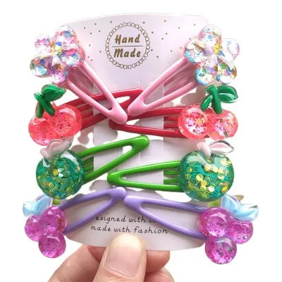 Sequined Flower Cherry Hair Clips for Baby Girls — 2 Pack