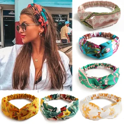 Fashion Women Girls Summer Bohemian Hair Bands Print Headbands Vintage Cross Turban Bandage Bandanas HairBands Hair Acce