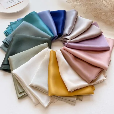 100% Pure Silk Scarf Women Neck Hair Band Foulard Square Small Headband Fashion Solid Color Neckerchief Scarves Bandana