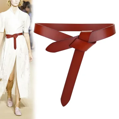 Knotted Cowhide Women's Belt Soft Real Leather Knotted Strap Dress