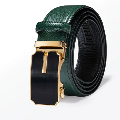 Green Leather Belt for Men Automatic Buckle Business Casual Jeans