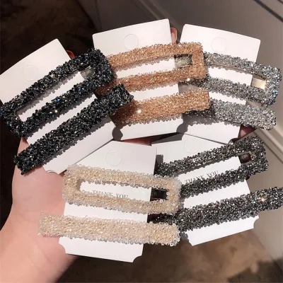 Rhinestone Strip BB Hair Clips Shiny Vintage Barrettes Set Korean