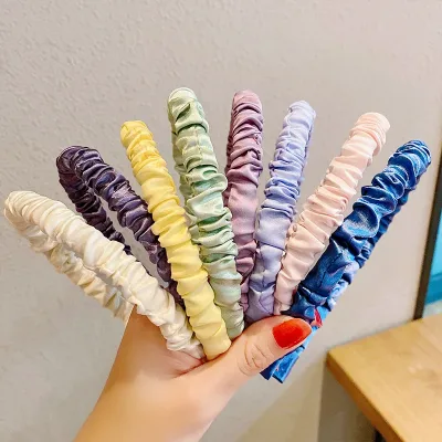 Solid Color Pleated Hair Hoop Hairband Elastic Pleated Hair Band Bow Girls Headband Fashion Women Hair Accessories Headd