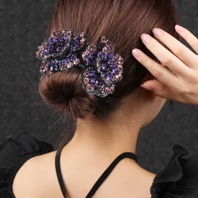 Haimeikang New Ponytail Hair Claws Women Headwear Rhinestone Fashion Flower Hairpin Hair Barrettes Twist Clip Hair Acces