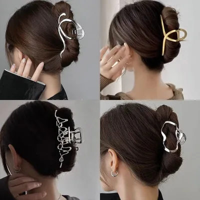 2023 Korean Metal Geometric Hair Claws Barrettes Elegant Hair Clips Crab Hollow Out Hairpin Headwear Women Girl Hair Acc