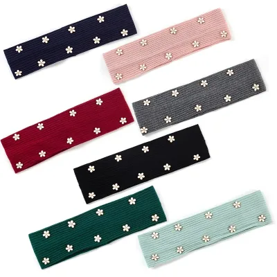Geebro Unique Flower Hardware Accessories Women Cotton Flat Headwrap Sports Elastic Headbands Girls Soft Hairband Solid 
