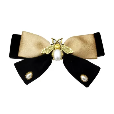 Retro Fabric Velvet Bow Hairpin Pearl Bee Hairclips for Women Female Spring Clip Headwear Hairgrips Korean Hair Accessor