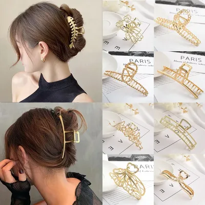 2021 New Women Elegant Gold Hollow Geometric Metal Hair Claw Vintage Hair Clips Headband Hairpin Hair Crab Hair Accessor