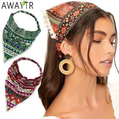 AWAYTR Bohemia Women Headband Scarf Turban Hair Band Printing Bandanas Headwear Girls Fashion Elastic Head Wrap Hair Acc