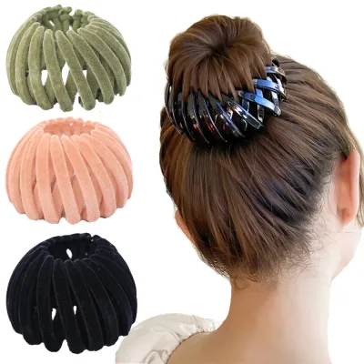 Fashion Women Flannel Hair Claw Horsetail Buckle Hair Clip Bird Nest Expanding Hair Accessories Female Ponytail Holder H