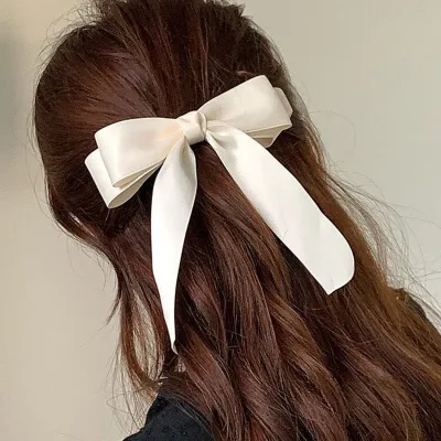 Lystrfac Fashion Fabric Hair Bow Hairpin for Women Girls Ribbon Hair clips Black White Bow Top Clip Female Hair Accessor