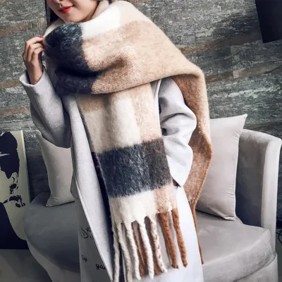 Luxury Brand Cashmere Women Plaid Scarf Winter Warm Shawl Wrap Pashmina Long Tassel Female Foulard Thick Blanket Scarves