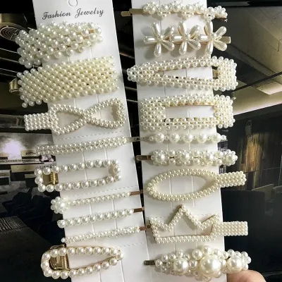 Handmade Pearl Geometric Flower Hair Clip Barrette Set Women Girls