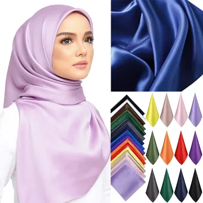 High Quality 90*90cm Square Silk Scarf  Female Plain Shawls and Wrap Office Lady Hair Neck Foulard India Muslim Headscar