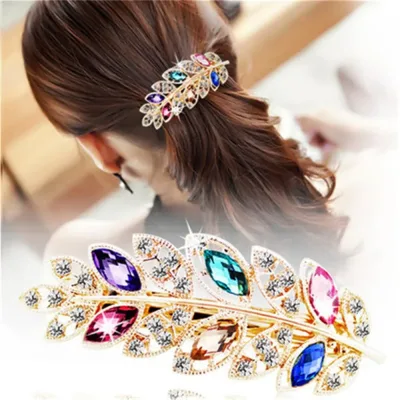 1 PC Beauty Women Fashion Hair Clip Creative Leaf Crystal Alloy Rhinestone Barrette Hairpin Headband Korean Hair Accesso