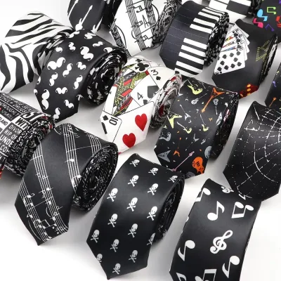Classic Fashion Men's Slim Music Tie Piano Stave Guitar Skull Festival Gift Musical Notes Printed 5cm Skinny Daily Wear 