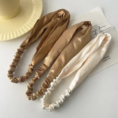 Fashion Women Satin Silk Cross Hair Bands Vintage Women Headbands White Coffee Grey Elastic Hair Band Headwear Hair Acce