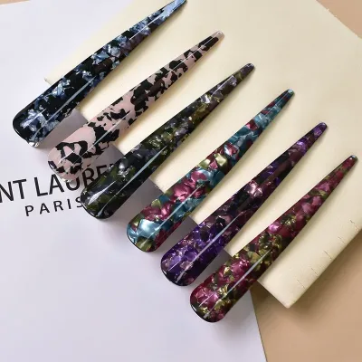 Korean Acrylic Hairpin Duck Clip Large Size Floral Print Ox Horn Shape Clip Vintage Classic Hairgrips Headdress Hair Acc