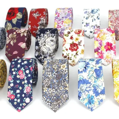 Floral Print Cotton Skinny Necktie 6cm Men Women Weddings
