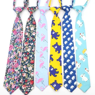 Fashion School Skinny Ties For Boys Girls Casual Cartoon Animal Solid Color Floral Plaid Necktie Simple Lazy Slim Studen