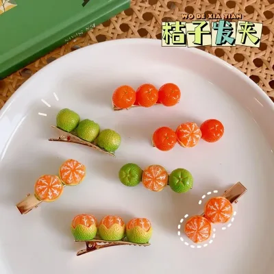 Creative fun half-peeled orange hairpin cute girl side clip Japanese fruit word clip duckbill clip net red hair accessor