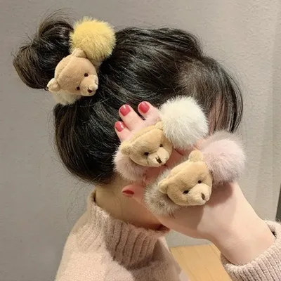 Cute Plush Bear Scrunchies for Women Girl Ponytail Holder Tie Korean Style Decorate Elastic Rubber Hair Bands Hair Acces