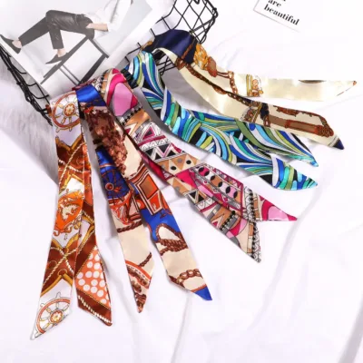 New Print Flower Small Scarf for Women Handle Bag Ribbons Brand Fashion Head Scarf Small Long Skinny Scarves Wholesale H
