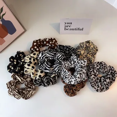 Corduroy Dot Scrunchies Leopard Print Hair Ties