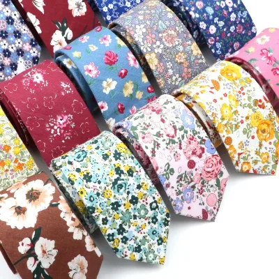 Men's Floral Cotton Slim Skinny Tie Wedding Party Suit Necktie