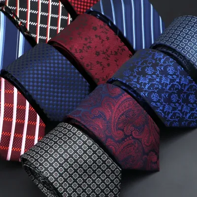 Tie For Men Jacquard Striped Plaid Paisley Blue Red Necktie Polyester Male Narrow Tie Skinny Tuxedo Suit Shirt Accessory