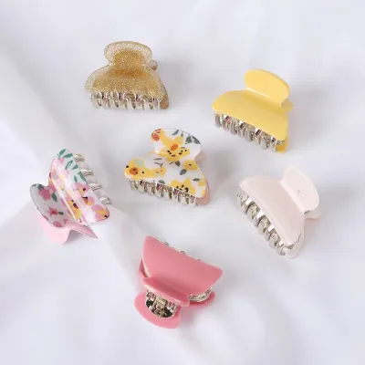 6PCS Acetate Acrylic Small Crab Hair Claw Clips Women Girls Cute Print Leopard Plastic Hair Clamps Barrette Hair Accesso