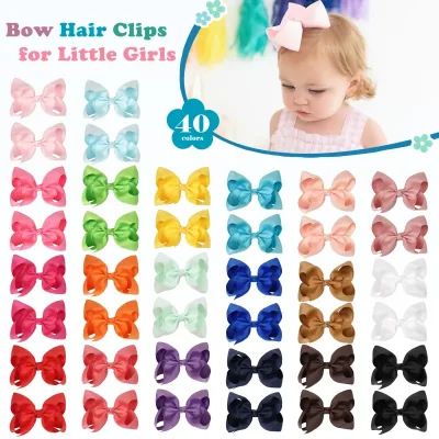 20 Pcs 4.5'' Cute Solid Grosgrain Ribbon Bowknot Hair Clips For Girls Handmade Hairpins Barrettes Headwear Kids Hair Acc