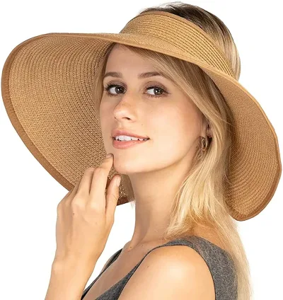 2023 New Women's Sun Hat UPF 50+ Protecetion Wide Summer Hat Brim Roll-up Straw Bow Sun Visor Hats Foldable Topless Beac
