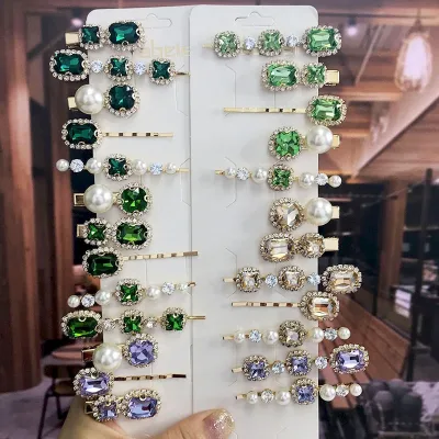 Trendy 2022 Luxury Full Crystal Pearl Women Barrettes Waterdrop Hair Clip Hairgrips Geometric Hair Accessories Hairpins 