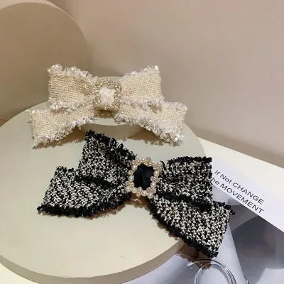 Fabric Bow Tassel Hairpins Pearl Crystal Hair Clips for Women Handmade Female Luxulry Jewelry Headwear Korean Hair Acces