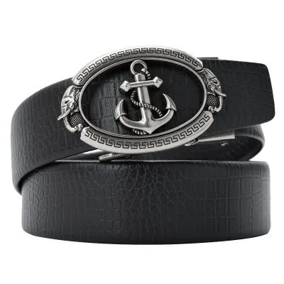 CEXIKA Gold Silver Alloy Anchor Fishing Automatic Buckle Belts Men High Quality Waist Strap for Jeans Luxury Brand Desig