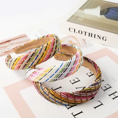 Vintage Straw Weave Headband For Women Raffia Hairbands Girls Stripe Hair Hoop Band Turban Bezel Female Fashion Hair Acc