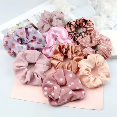 Large Solid Colour Scrunchies Elastic Hair Ties Women 5-Pack Ponytail