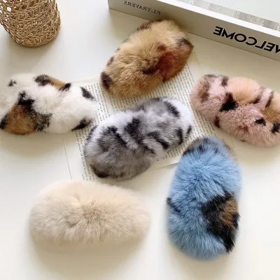 Autumn and winter plush hairpin ins wild candy color net red bb side clip Korean real rex rabbit fur hair accessories ha