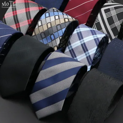 Men's Jacquard Woven Plaid Striped Polyester Tie Wedding Business