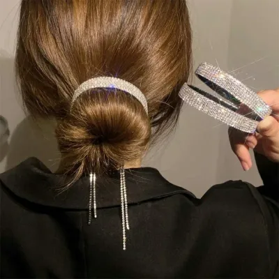 FORWOT Women Elegant Luxury Rhinestone Tassel Ponytail Hair Claws Hair Clips Barrettes Hairpin Headband Fashion Hair Acc