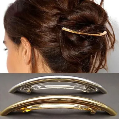 Hot Sale Fashion Women Girls Cool Long Women Hair Clips Metal Gold/Silver Plain Plated ARC Tube Big Hairgrip Hairpin Hai