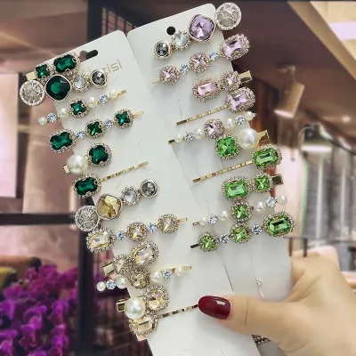 1 Set Women Hair Clips Headwear Jewelry Fashion Crystal Hair Accessories for Girls Luxury Pearl Barrettes Pins Christmas