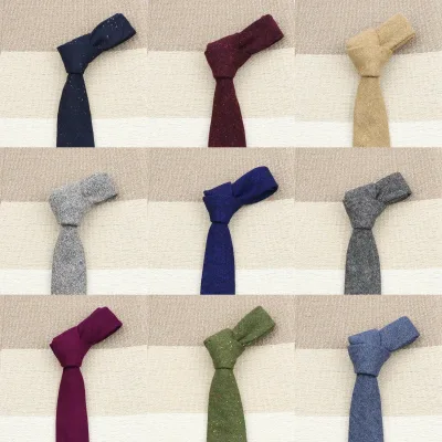 High Quality 100% Wool Tie Slim Solid Red Yellow Blue Ties Handmade Casual Fashion Men Woven Skinny Necktie For Wedding 