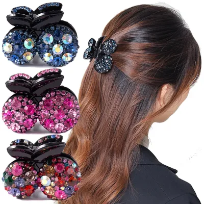 Women Cherry Rhinestone Hair Claws Crab Hairpins Crystal Hair Clips Barrettes Ponytail Girls Hair Accessories Ornaments 