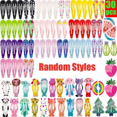 30Pcs/Set Hair Clip Gifts Cute Animal Cartoon Water Drop Hairclips Basic Simple Children Hairpin Colorful Girls Hair Acc