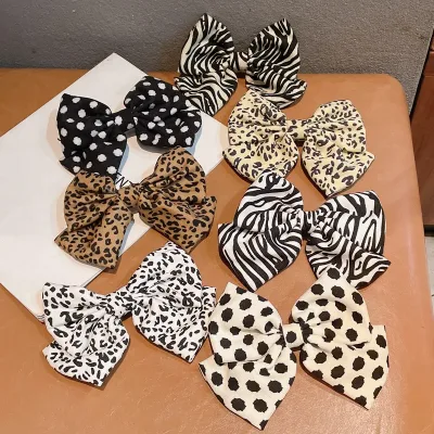 2022 New Fashion Beautiful Sweet Print Sweet Leopard Striped Bow Spring Hairpin Barrettes for Women Girls Accessories He